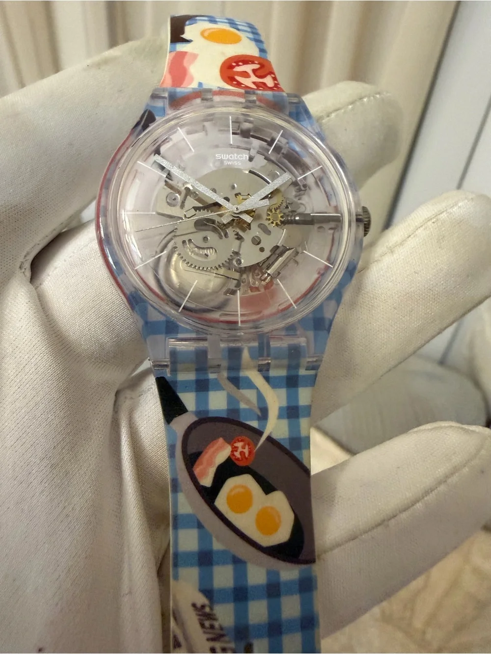 Swatch x You Custom Skeleton Watch Blue Check Checkered Ramen Breakfast